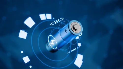 Futuristic Battery Charging Animation with Digital UI Elements