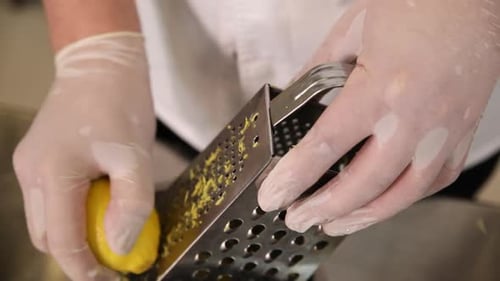Close up of lemon zesting preparation
