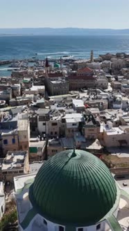 Aerial video over the old city of Acre in northern Israel