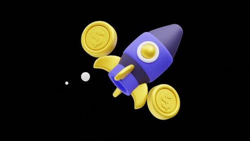 3D Rocket Coins Animation