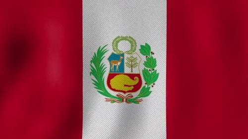 Waving Peruvian Flag with National Coat of Arms Animation
