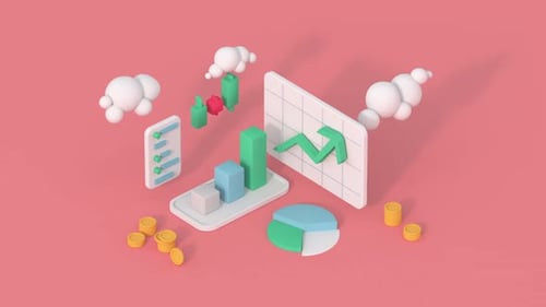 Des statistiques positives. Concept d'économie d'argent ou de réussite financière. Animation de rendu 3D isométrique