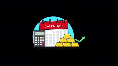 Calendario con calculadora y barra dorada. Vídeo de animación conceptual del informe mensual empresarial: transparente