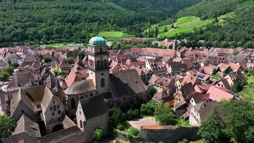 Flying Over The City Of Kaysersberg In Alsace Province