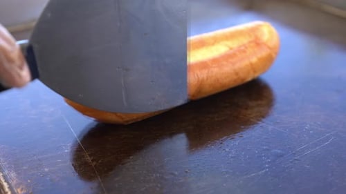 Roasting the bread on the grill - close up