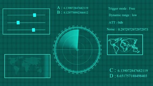 Digital technology world map, different information showing radar screen display animated background