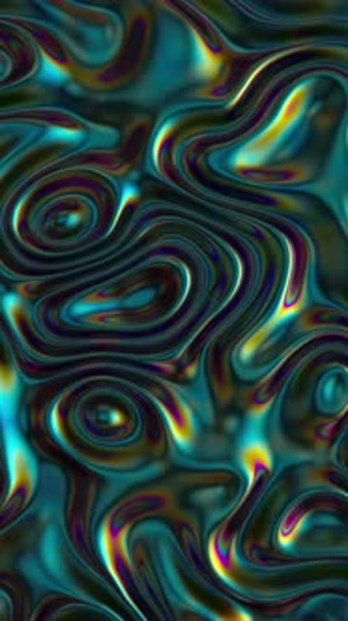 3D Abstract Iridescent Wavy Animation Loop Vibrant Liquid Reflection Surface Neon Holographic Fluid