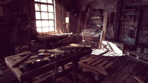 Historic Carpentry Workshop Filled with Old Tools and Rustic Charm