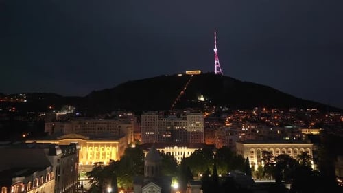 Night View of Tbilisi's TV Tower on Mount Mtatsminda