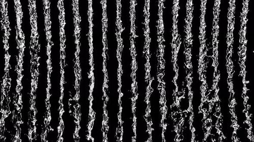Black and White Display of Water Streams Against a Bright Blue Sky Creating a Dynamic Abstract