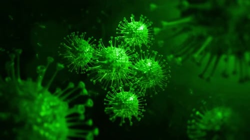 Microscopic view of virus cells flowing