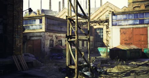 Urban Decay in a Deserted Industrial Area with Rusty Debris