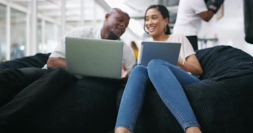Teamwork in Modern Office Using Laptop and Tablet