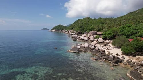 Aerial Drone Boat and Ocean in Ko Tao Thailand Beach Tropical Paradise