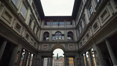 Uffizi Gallery Courtyard and Archway in Florence, Italy