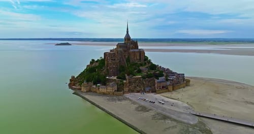 Aerial View of Amazing Mont Saint Michel Castle Fly Over Mont SaintMichel One of Europe's Most