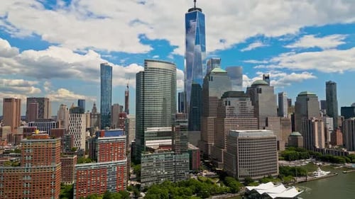 Manhattan New York Panorama New York City Skyline with Urban Skyscrapers and Yachts New York City