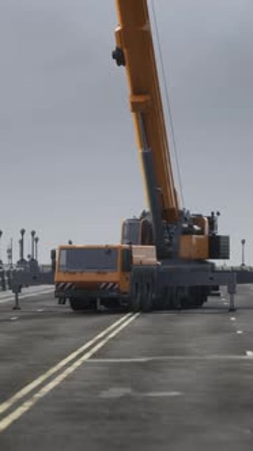 Big Auto Crane on the Bridge Under Constraction