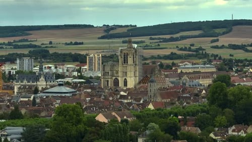 Aerial View of Sens is an Ancient City in the French Department of Yonne in Burgundy on the Right