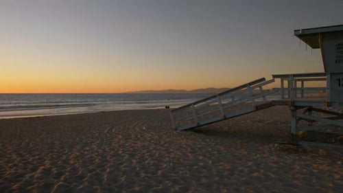 Lifeguard Shack on Los Angeles Beach at Sunset Tracking