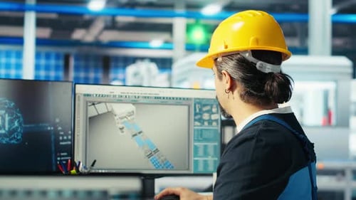 Photovoltaics Factory Engineer Using AI Tech to Inspect Solar Plant Machinery