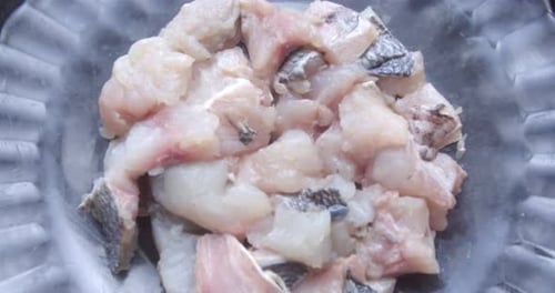 Close Up of Sliced Raw Fish Pieces