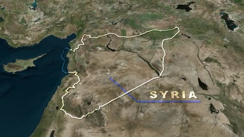 Animated Earth Zoom into Syria Map with Highlighting Borders