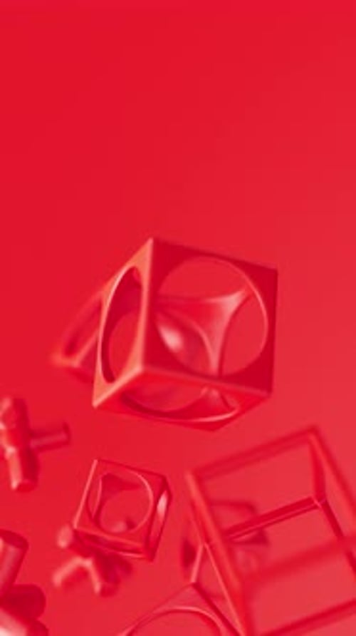 Abstract 3d Red Geometric Shapes Rotating Animation Loop Modern Minimalistic Background 3d Render