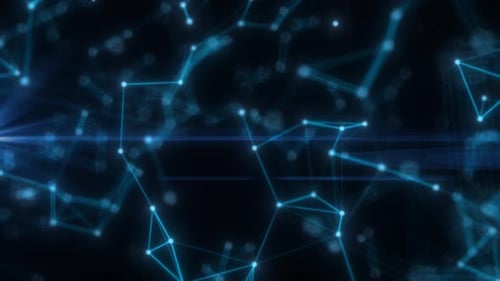 Abstract high tech blue glowing lines with dots and plexus triangles, abstract background. Video 4k