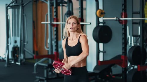 Strong Woman Lifting Weights in a Modern Gym Setting During a Fitness Session