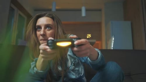 Woman Playing Video Game, Winning
