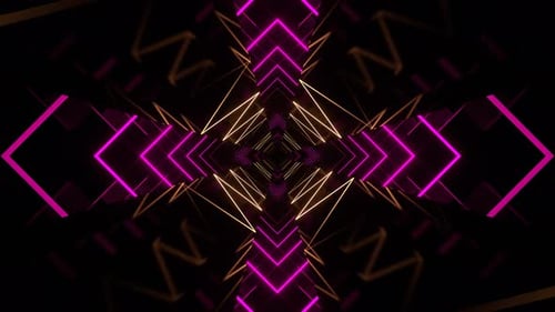 Pink And Yellow Neon Curve Moving In Mirror Tunnel Background Vj Loop In 4K