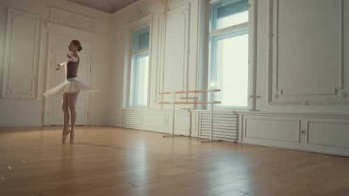 Elegant Ballerina Dancing in a Light-Filled Studio