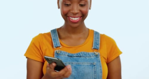 Answer phone call, face and happy black woman networking, chat or talking to funny smartphone