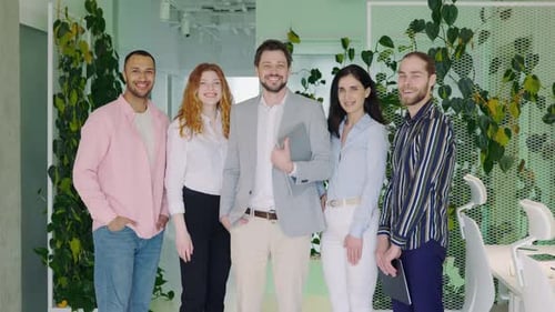 Positive Diverse Business People Portrait Office Workers Team Standing Looking at Camera