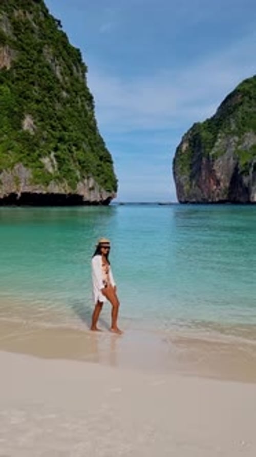 Longtail Boats at Pileh Lagoon Koh Phi Phi Maya Bay Thailand the Turquoise Colored Ocean