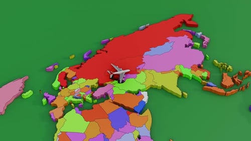 3D Animated World Map with Traveling Airplane