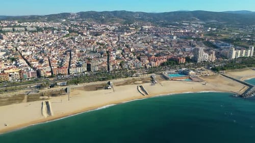Aerial view of Mataro, a mediterranean city near Barcelona, capital of Maresme, Catalonia, Spain