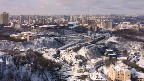 Drone View of the City in the Winter