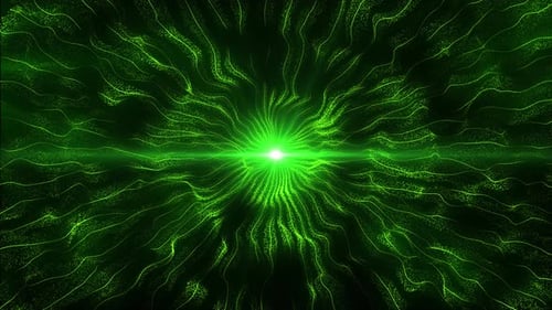 Green Glitter Light Circle Sparkling Shine Glow Oval and Light Digital Waves with Particles