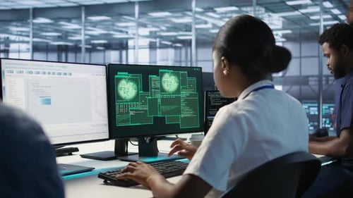 Woman Seeing Critical Error on PC Screen in Data Center