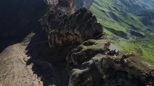 Aerial Breathtaking Beauty of the Rocky Ridge with Jagged Peaks