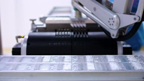 Pharmaceutical Industry. Automated Production Line at Pharmaceutical Plant. Packaging Machine. Medic