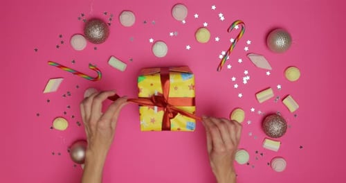 Gift Unboxing Overhead With Ornaments