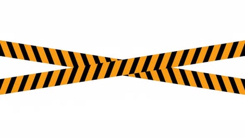 Appearance with sliding of 2 yellow ribbons.warning tape animation Alpha channel