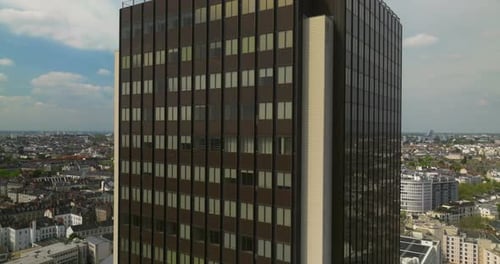 A Black Skyscraper Against a Blue Sky Was Filmed From a Drone in the City of Nantes The Only