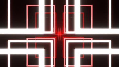 Red And White Fantastic Spatial Corridor Of Square Shapes Background Vj Loop I 4K