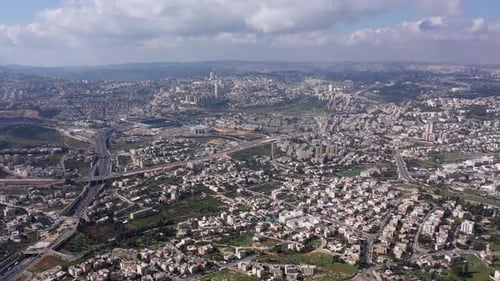 Jerusalem City wide shot aerial Flight view