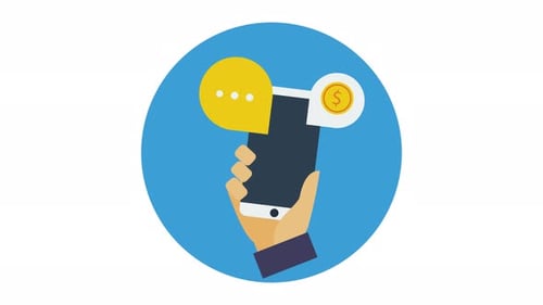 Hand Holding Smartphone with Message and Money Icons Flat Design Animation