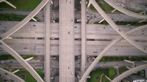 Birds eye view of I-10 West and East freeway in Houston, Texas